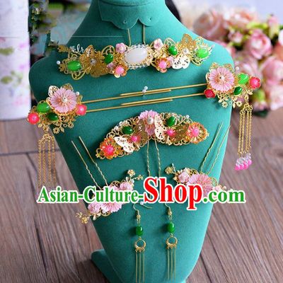 Ancient Chinese Handmade Classical Hair Accessories Jade Hair Clips Hairpins Complete Set for Women
