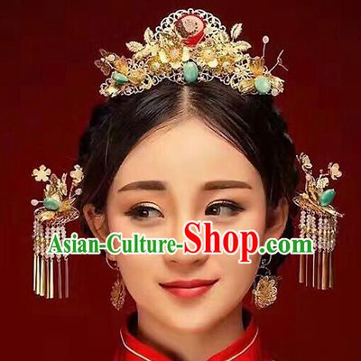 Ancient Chinese Handmade Classical Hair Accessories Hairpins Phoenix Coronet Tassel Step Shake Complete Set for Women