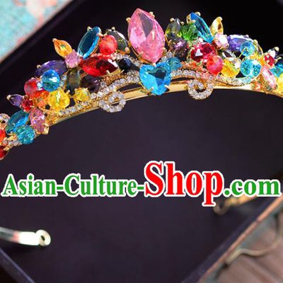 Top Grade Handmade Hair Accessories Baroque Colorful Crystal Royal Crown Headwear for Women