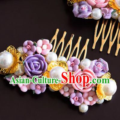 Handmade Wedding Hair Accessories Purple Flowers Hair Comb for Women