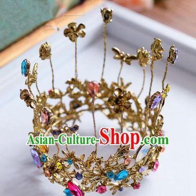 Top Grade Handmade Hair Accessories Baroque Bride Round Royal Crown Headwear for Women