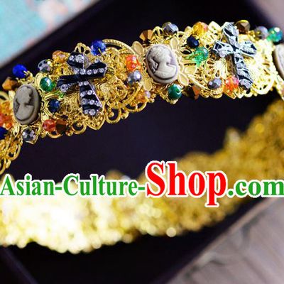 Top Grade Handmade Hair Accessories Baroque Queen Round Royal Crown Headwear for Women