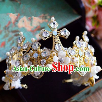 Top Grade Handmade Hair Accessories Baroque Queen Crystal Royal Crown Headwear for Women