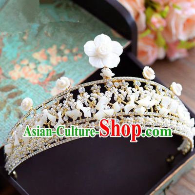 Top Grade Handmade Hair Accessories Baroque Queen Shell Royal Crown Headwear for Women