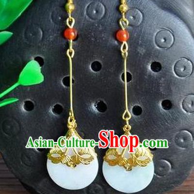 Top Grade Chinese Handmade Wedding Accessories Hanfu White Jade Earrings for Women