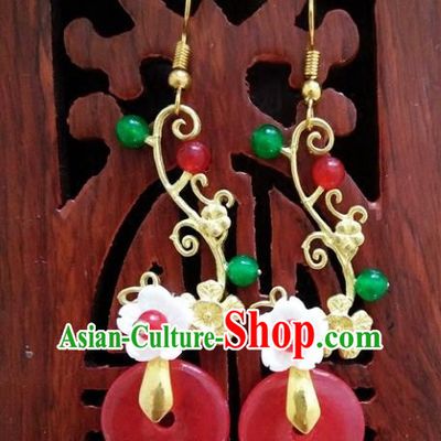 Top Grade Chinese Handmade Wedding Accessories Hanfu Red Peace Buckle Earrings for Women