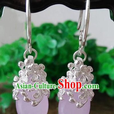 Top Grade Chinese Handmade Wedding Accessories Brass Eardrop Hanfu Pink Jade Earrings for Women