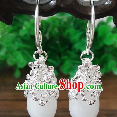 Top Grade Chinese Handmade Wedding Accessories Eardrop Hanfu White Jade Earrings for Women