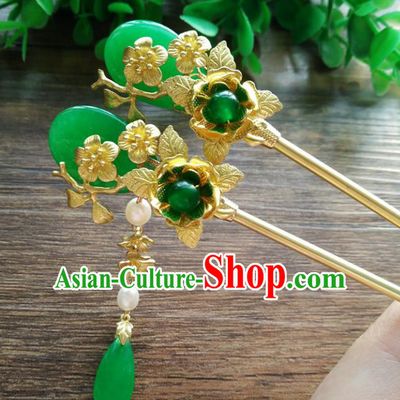 Ancient Chinese Handmade Classical Hair Accessories Jade Hairpins Hair Clip for Women