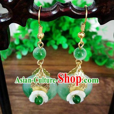 Top Grade Chinese Handmade Wedding Accessories Golden Eardrop Hanfu Jade Earrings for Women
