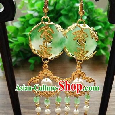 Top Grade Chinese Handmade Wedding Accessories Jadeite Jade Eardrop Hanfu Earrings for Women