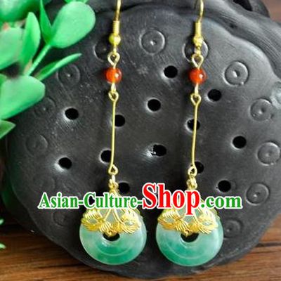 Top Grade Chinese Handmade Wedding Accessories Hanfu Jadeite Earrings for Women