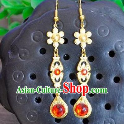 Top Grade Chinese Handmade Wedding Accessories Golden Eardrop Hanfu Palace Earrings for Women