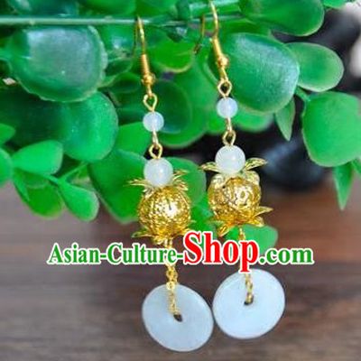 Top Grade Chinese Handmade Accessories Jade Eardrop Wedding Hanfu Palace Earrings for Women