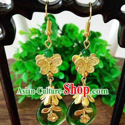 Top Grade Chinese Handmade Accessories Green Eardrop Wedding Hanfu Palace Earrings for Women