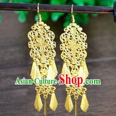 Top Grade Chinese Handmade Accessories Golden Eardrop Wedding Hanfu Palace Earrings for Women