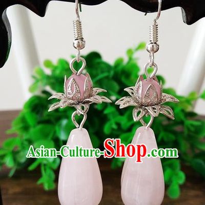 Top Grade Chinese Handmade Accessories Eardrop Wedding Hanfu Pink Earrings for Women