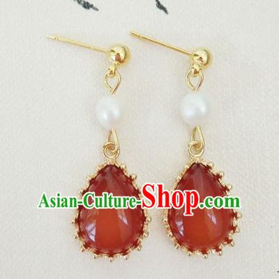 Top Grade Chinese Handmade Accessories Hanfu Eardrop Red Jade Earrings for Women