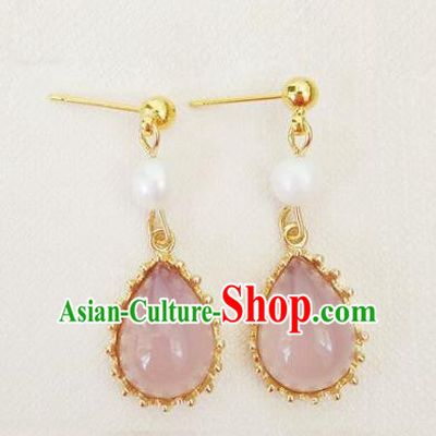 Top Grade Chinese Handmade Accessories Hanfu Eardrop Pink Jade Earrings for Women