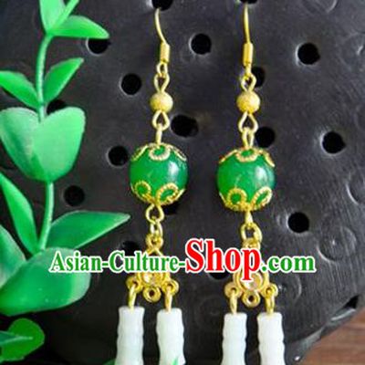 Top Grade Chinese Handmade Accessories Hanfu Eardrop Jade Bamboo Earrings for Women