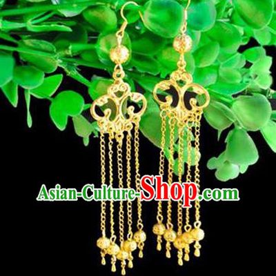 Top Grade Chinese Handmade Accessories Hanfu Eardrop Golden Tassel Earrings for Women