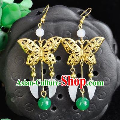 Top Grade Chinese Handmade Accessories Hanfu Eardrop Golden Butterfly Earrings for Women