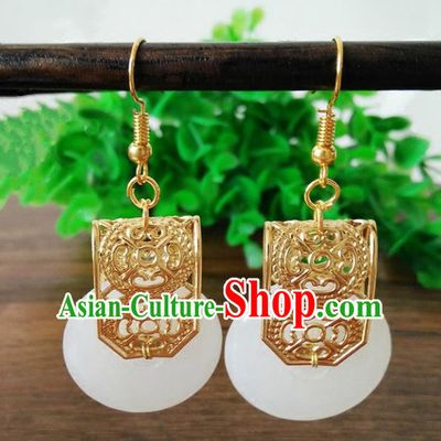 Top Grade Chinese Handmade Accessories Eardrop Hanfu White Jade Earrings for Women