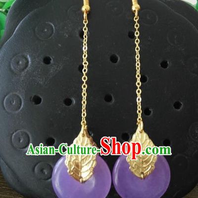 Top Grade Chinese Handmade Accessories Purple Eardrop Hanfu Earrings for Women