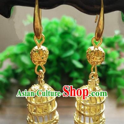 Top Grade Chinese Handmade Accessories Brass Birdcage Eardrop Hanfu Earrings for Women