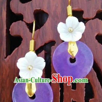 Top Grade Chinese Handmade Accessories Shell Flower Purple Eardrop Hanfu Earrings for Women