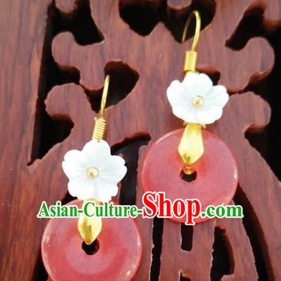 Top Grade Chinese Handmade Accessories Shell Flower Red Eardrop Hanfu Earrings for Women