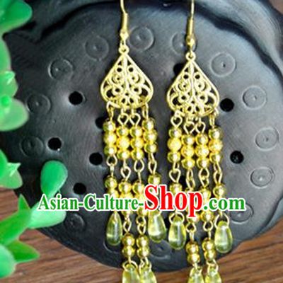 Top Grade Chinese Handmade Accessories Hanfu Eardrop Golden Beads Tassel Earrings for Women