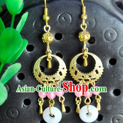 Top Grade Chinese Handmade Accessories Hanfu Eardrop Pink Beads Tassel Shell Earrings for Women