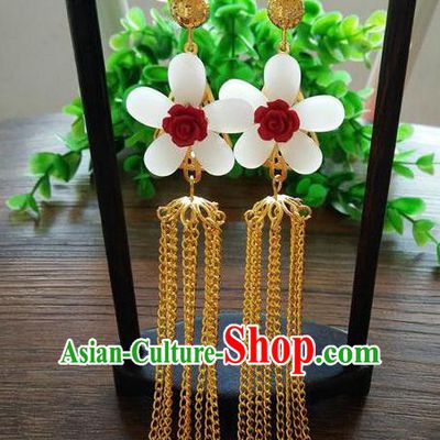 Top Grade Chinese Handmade Accessories Hanfu Golden Tassel Eardrop Ancient Earrings for Women