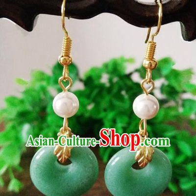 Top Grade Chinese Handmade Accessories Hanfu Aventurine Jade Eardrop Ancient Earrings for Women