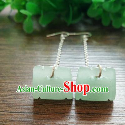 Chinese Handmade Accessories Hanfu Jade Eardrop Ancient Tassel Earrings for Women