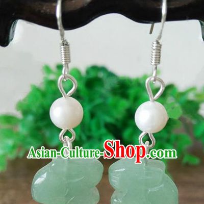 Chinese Handmade Accessories Hanfu Jade Rabbit Eardrop Ancient Tassel Earrings for Women