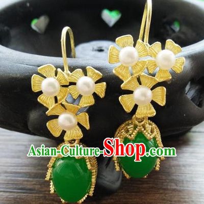 Chinese Handmade Accessories Hanfu Princess Jade Eardrop Ancient Pearls Earrings for Women