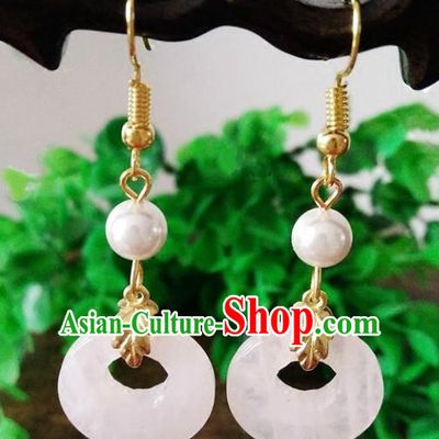 Top Grade Chinese Handmade Accessories Hanfu Aventurine Pink Eardrop Ancient Earrings for Women
