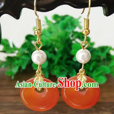 Top Grade Chinese Handmade Accessories Hanfu Aventurine Red Eardrop Ancient Earrings for Women