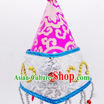 Traditional Chinese Mongol Nationality Pink Hats Hair Accessories, Mongolian Minority Dance Headwear for Kids