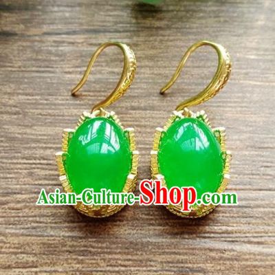Chinese Handmade Accessories Hanfu Green Jade Eardrop Ancient Earrings for Women