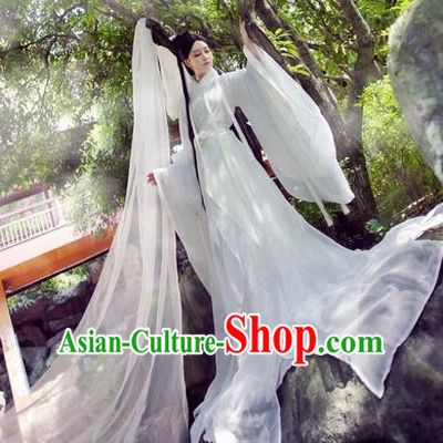Chinese Ancient Cosplay Little Dragon Maiden Costume Song Dynasty Swordswoman White Hanfu Dress for Women
