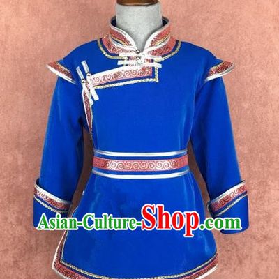 Traditional Chinese Mongol Nationality Costume, Mongolian Folk Dance Royalblue Robe Clothing for Kids