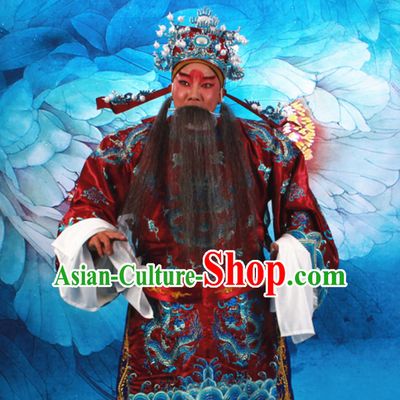 Deep Red Chinese Classical Opera Mang Embroidered Dragon Long Robe Clothing for Gentleman