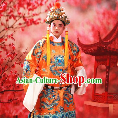 Yellow Color Chinese Classical Beijing Opera Mang Embroidered Dragon Long Robe for Men