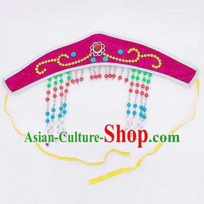 Traditional Chinese Mongol Nationality Rosy Headband, Mongolian Minority Hair Accessories Dance Headwear for Kids