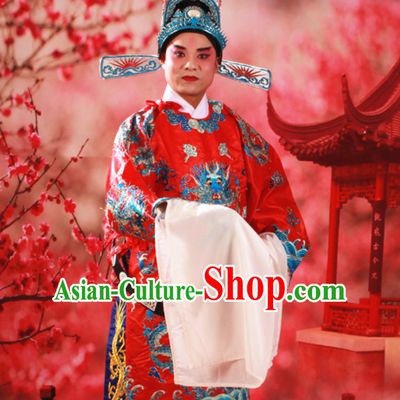 Red Color Chinese Classical Opera Mang Embroidered Dragon Long Robe for Men