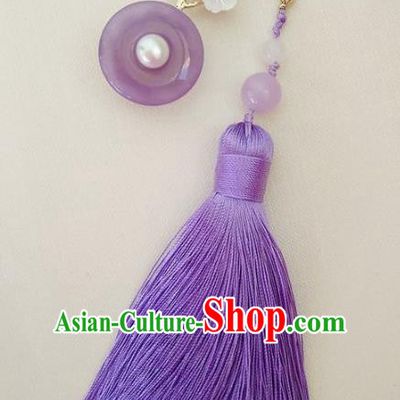 Chinese Ancient Handmade Brooch Jewelry Accessories Purple Tassel Peace Buckle Breastpin for Women