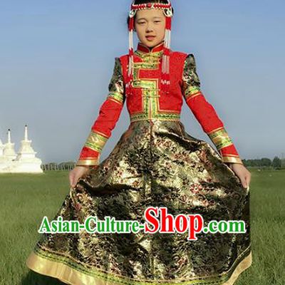 Chinese Traditional Mongol Nationality Female Ethnic Costume, Mongolian Folk Dance Mongolian Robe for Women